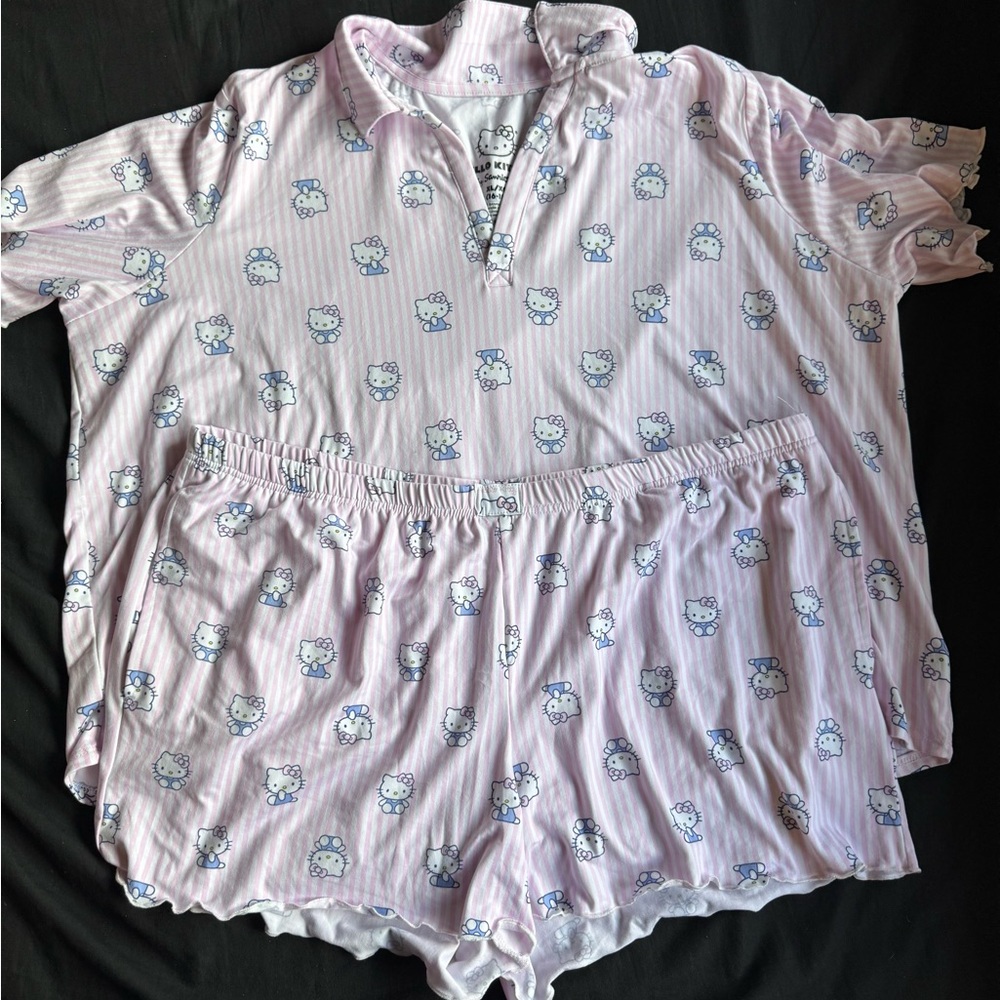 Hello Kitty Striped Pink and White Pajama Set